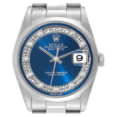 Rolex President Day-Date Platino Esfera Azul Diamante Reloj Caballero 18206 Caja Papeles