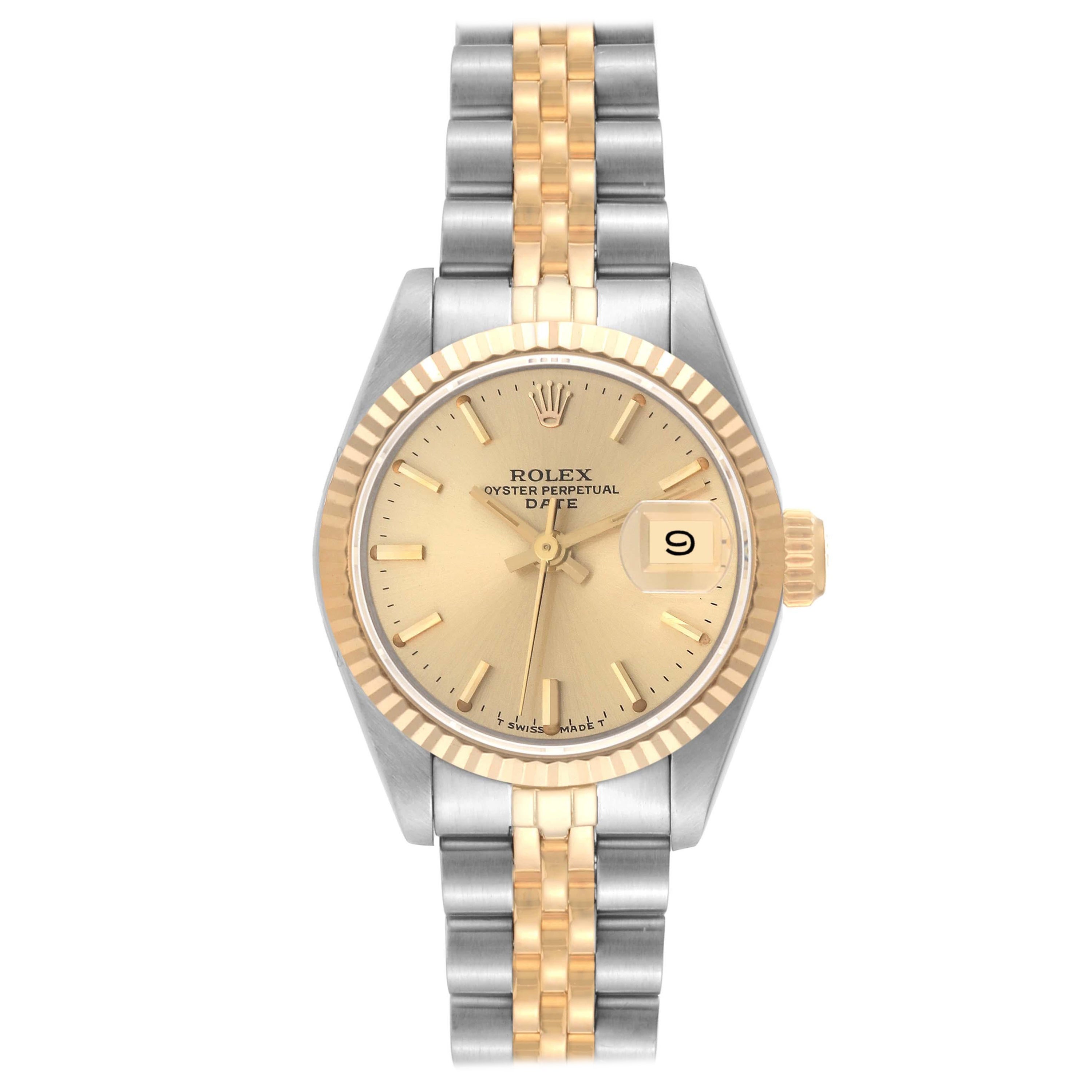 Rolex Montre Datejust champagne en acier et or jaune pour femmes 69173