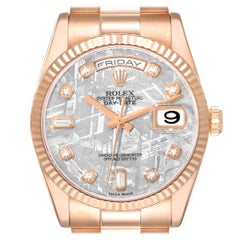 Used Rolex President Day-Date Rose Gold Meteorite Diamond Dial Mens Watch 118235