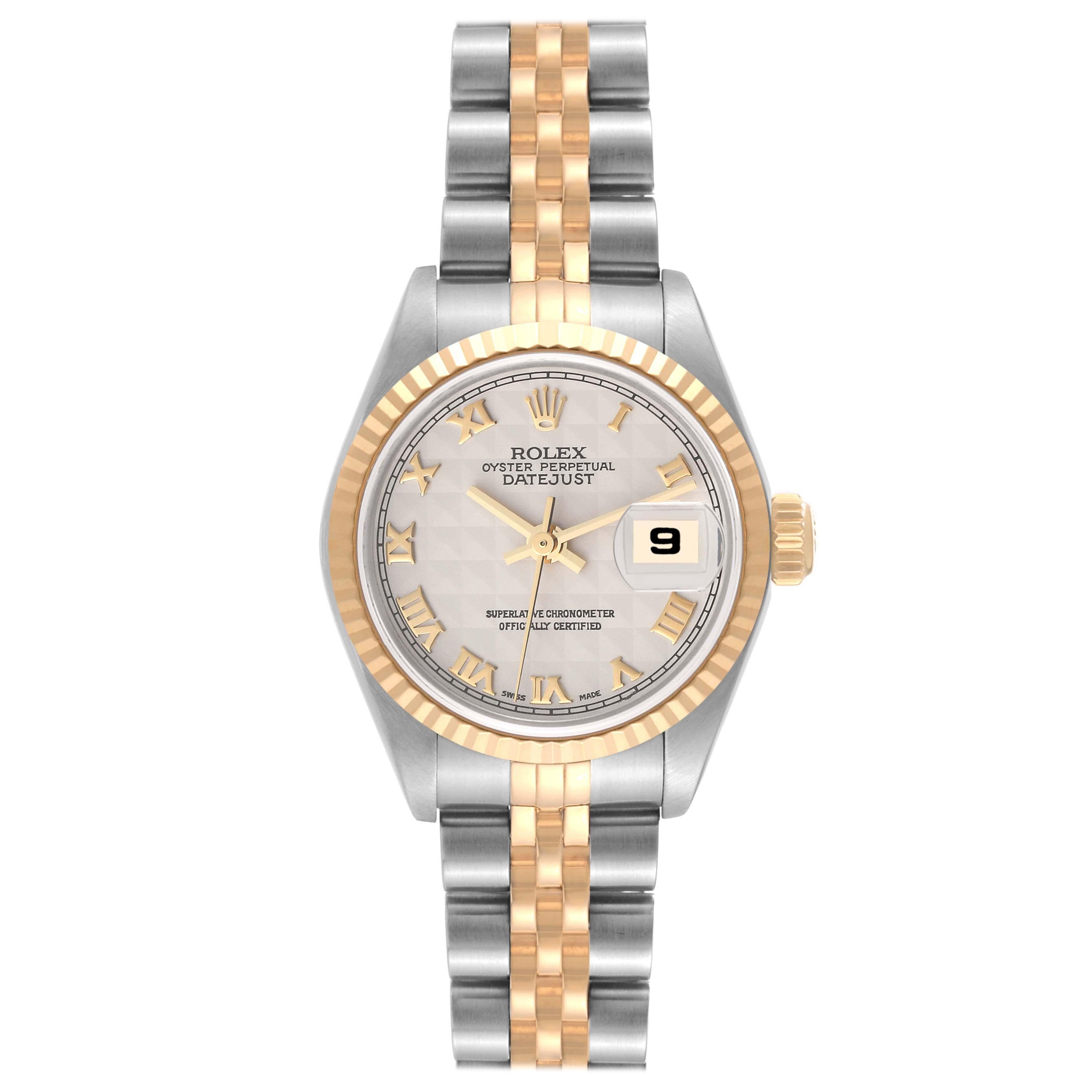 Rolex Montre Datejust en acier, or jaune et or ivoire avec cadran pyramidal, pour femmes 79173