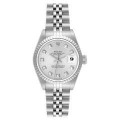 Rolex Datejust Steel White Gold Diamond Dial Ladies Watch 69174 Box Papers
