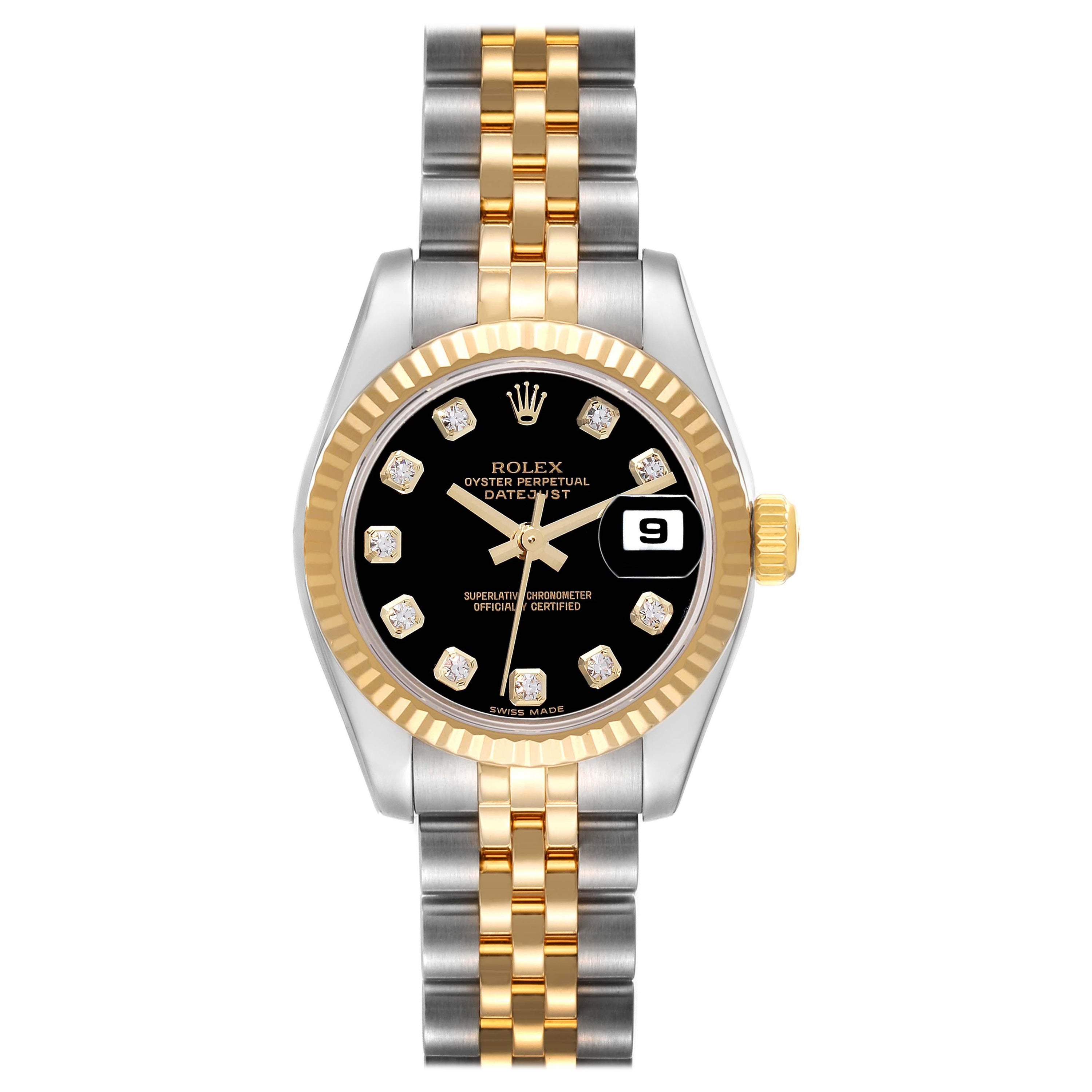 Rolex Montre Datejust pour femme 179173 avec cadran en acier, or jaune et diamants en vente