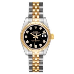 Rolex Montre Datejust pour femme 179173 avec cadran en acier, or jaune et diamants