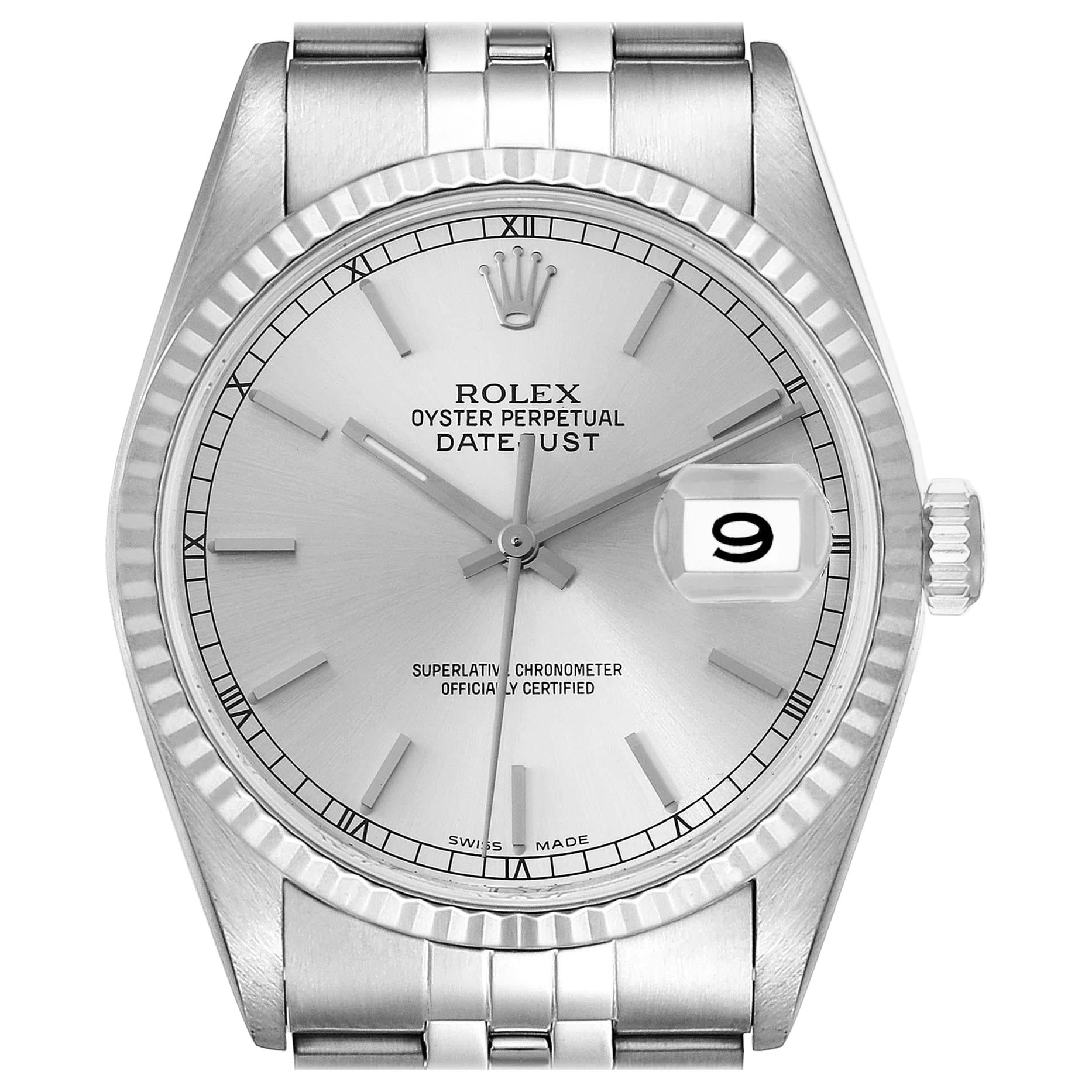 Rolex Datejust Silver Dial Steel White Gold Mens Watch 16234 For Sale
