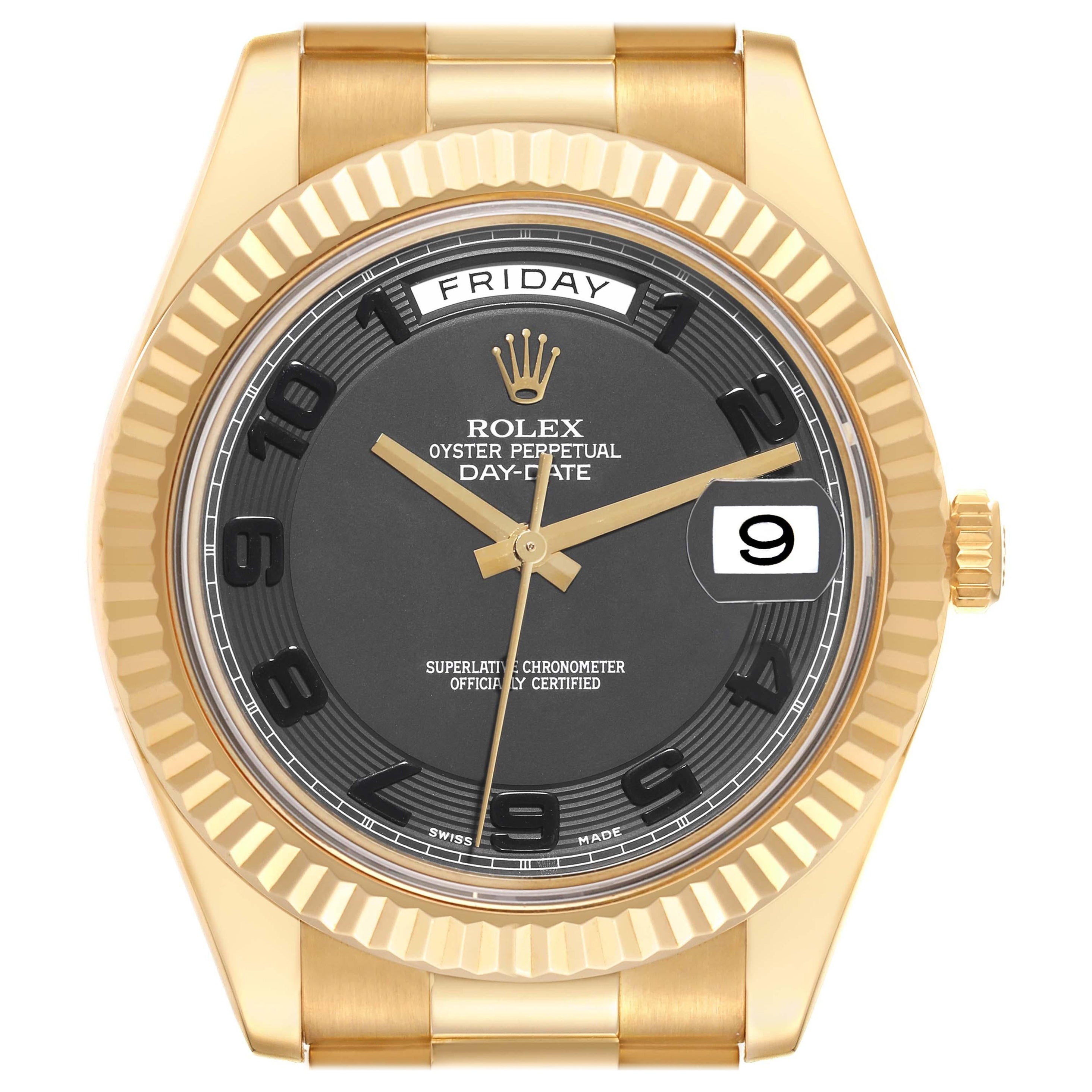 Rolex Day-Date II 41 President Yellow Gold Black Dial Mens Watch 218238 For Sale