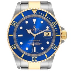 Used Rolex Submariner Blue Dial Steel Yellow Gold Mens Watch 16613 Box Card