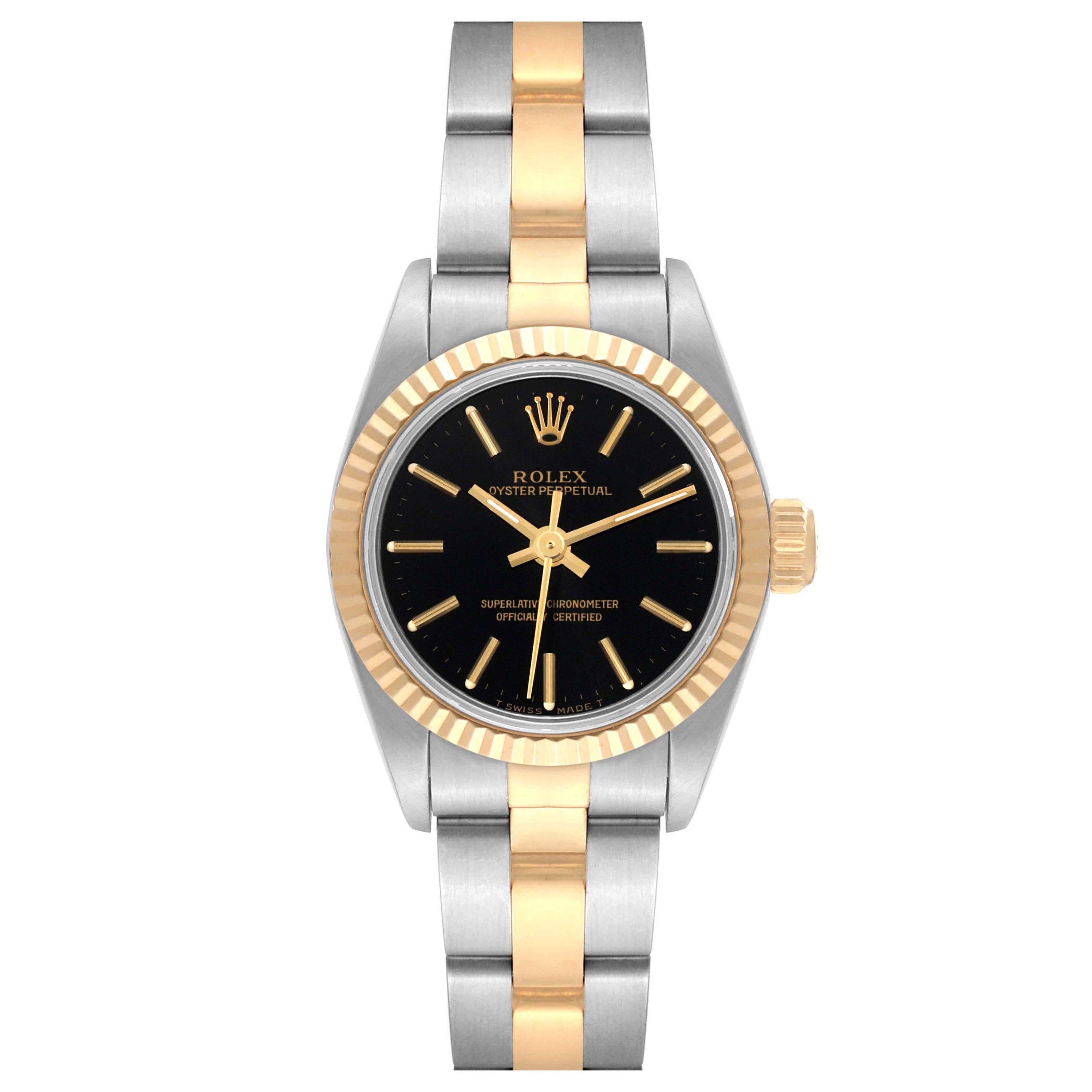Rolex Oyster Perpetual Steel Yellow Gold Black Dial Ladies Watch 67193