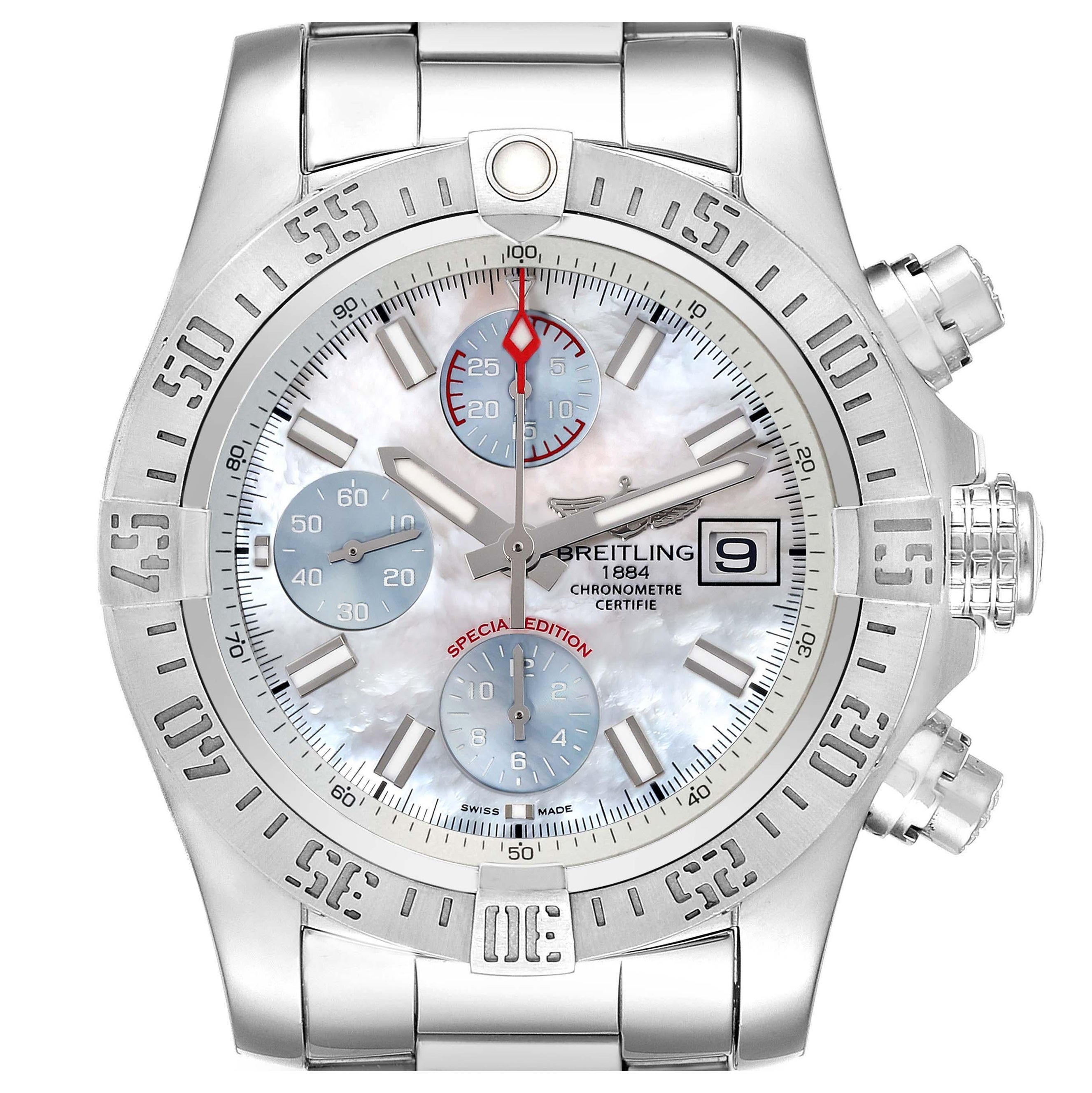 Breitling Avenger II Mother of Pearl Special Edition Steel Mens Watch A13381