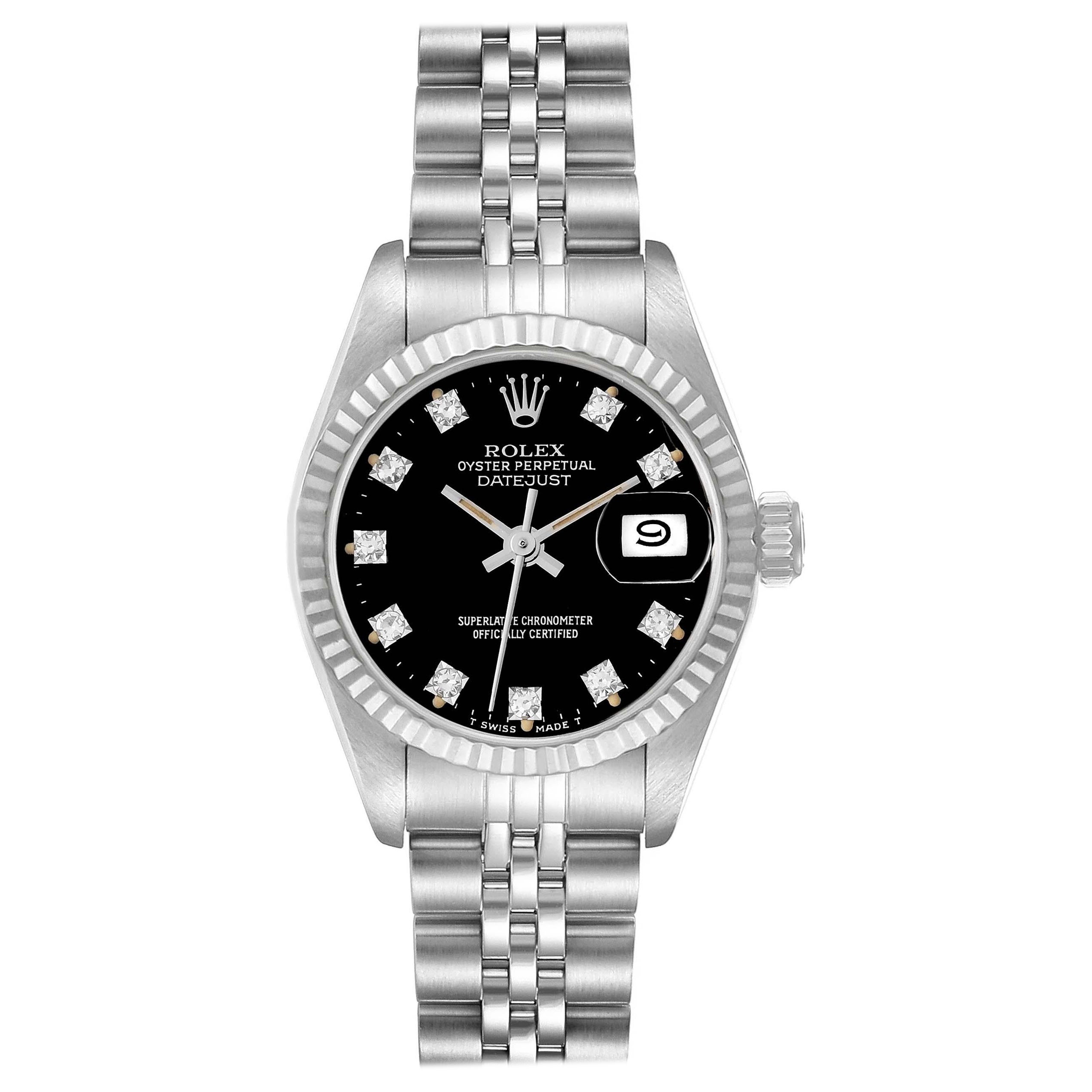 Rolex Montre Datejust en acier et or blanc avec cadran en diamants noirs, pour femmes 69174