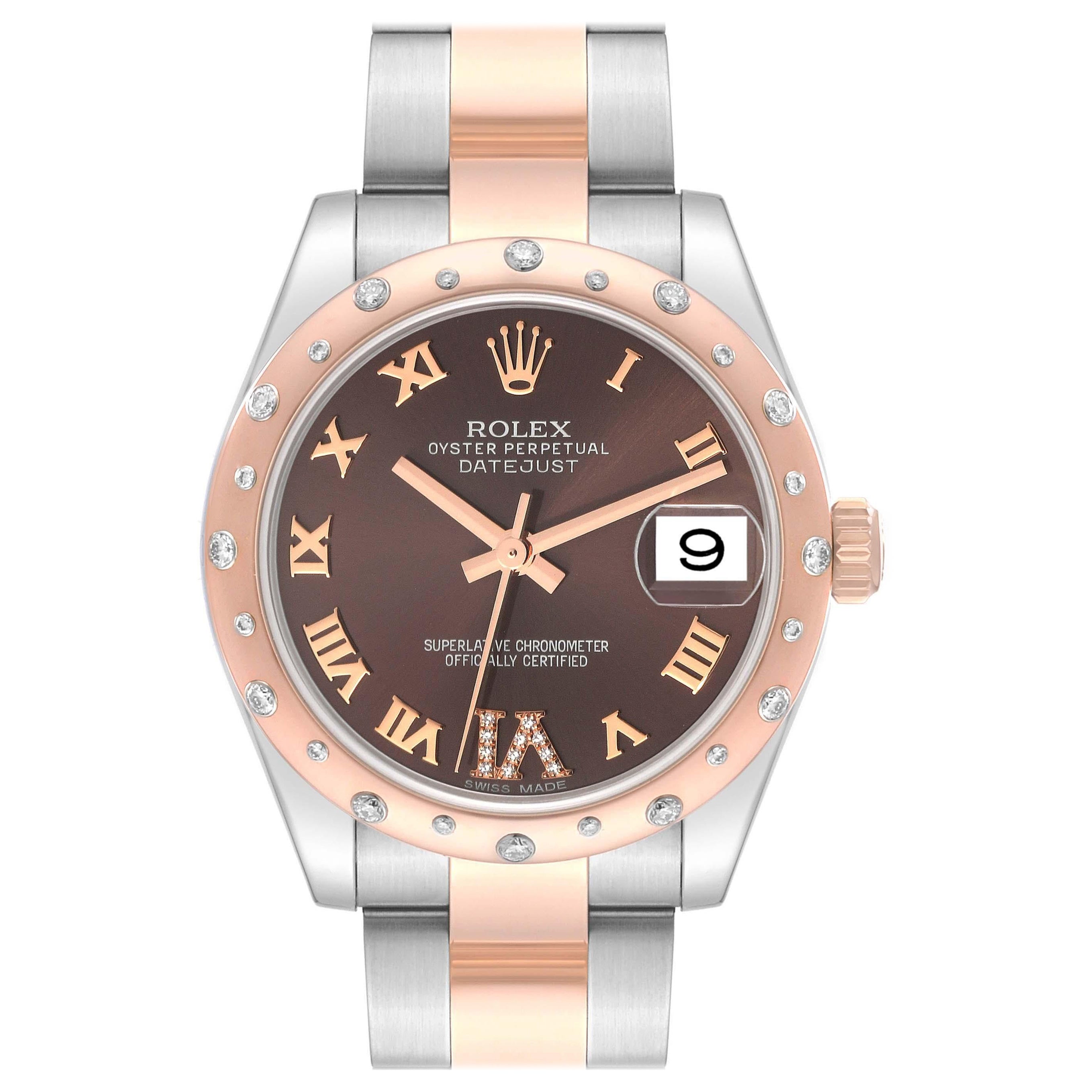 Rolex Montre Datejust Midsize en acier, or rose et diamants pour femmes 178341, carte de boîte