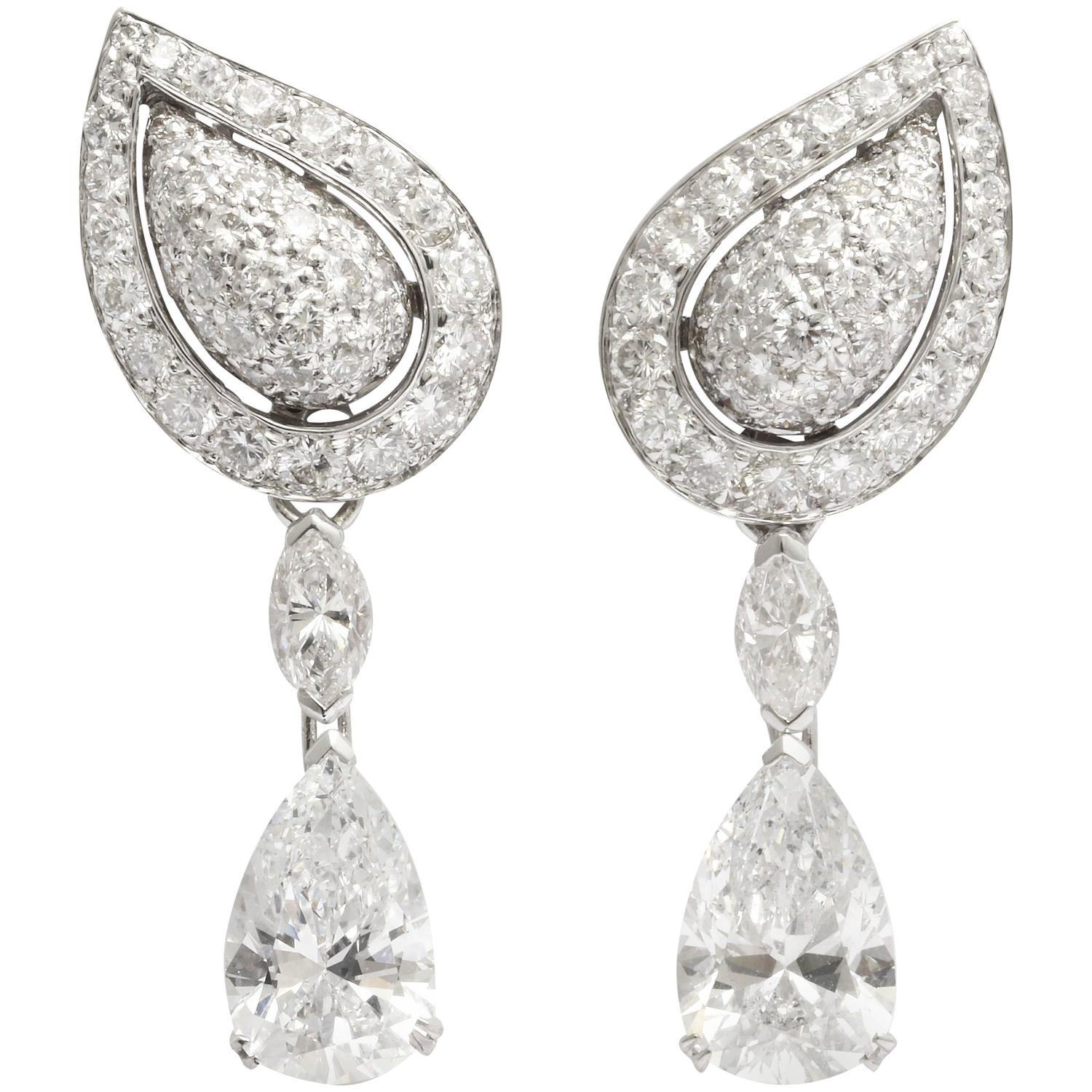 Cartier Diamond Gold Drop Earrings For Sale at 1stdibs