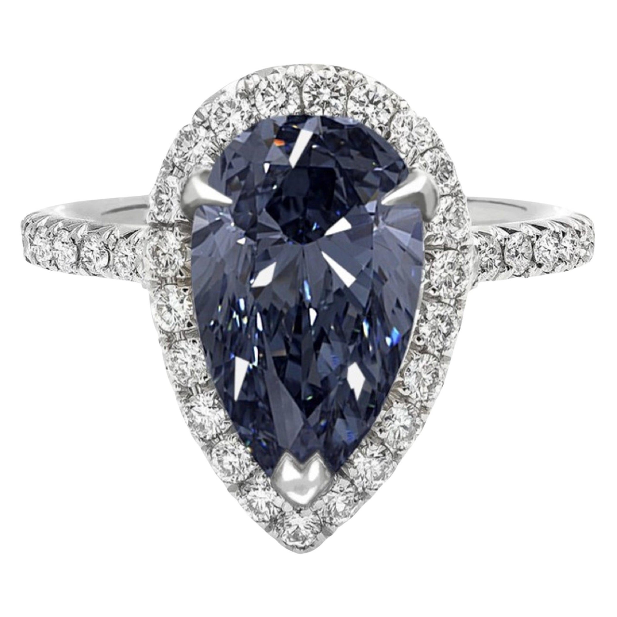 Exceptional GIA Certified 1 Carat Fancy Intense Blue Diamond Ring For Sale