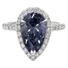 Exceptional GIA Certified 1 Carat Fancy Intense Blue Diamond Ring