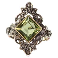 1810 Georgian Rose Cut Diamond Green Paste Silver Gold Ring
