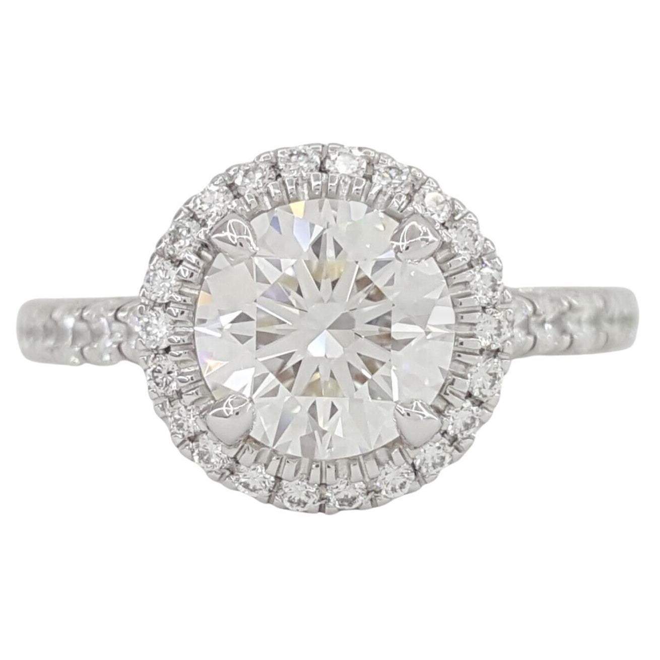 GIA Certified 2 Carat Platinum Round Cut Diamond Halo Engagement Ring