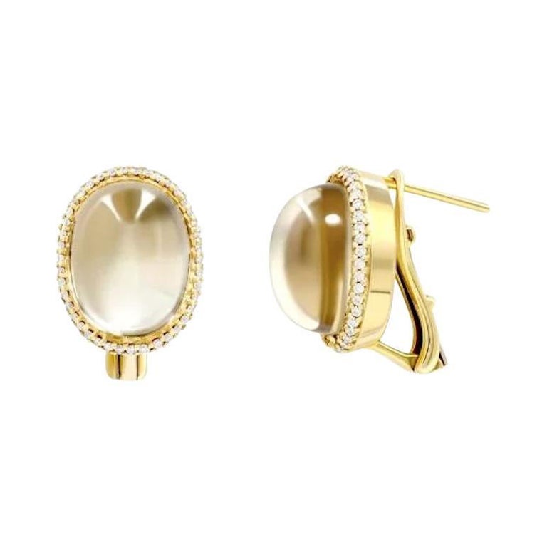 Chic Quartz Diamond Mother of Pearl Lever-Back Earrings 14K Yellow Gold for Her For Sale