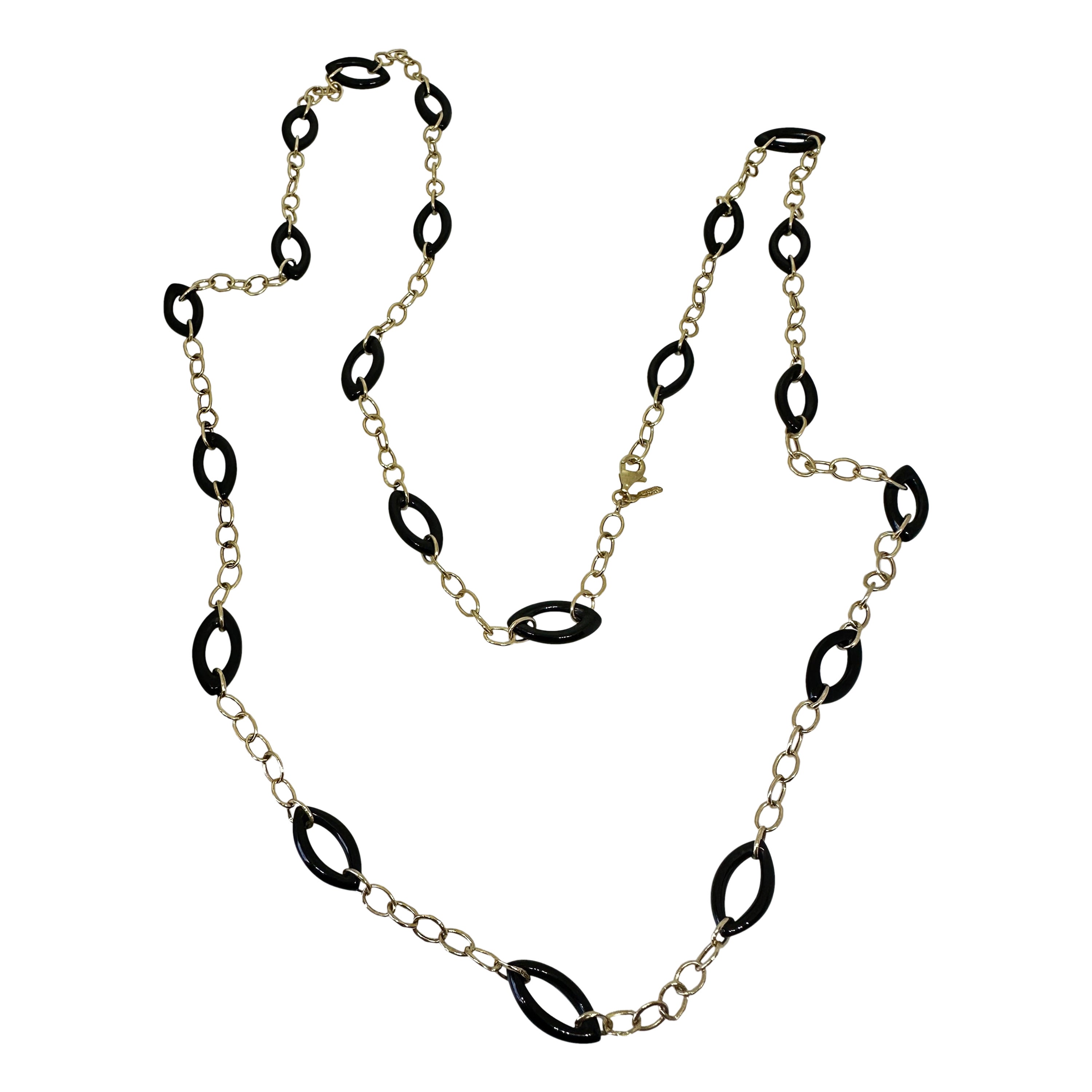 Black Coral 14 Karat Gold Necklace 36 Inches Chain Link Necklace For Sale