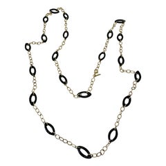 Vintage Black Coral 14 Karat Gold Necklace 36 Inches Chain Link Necklace