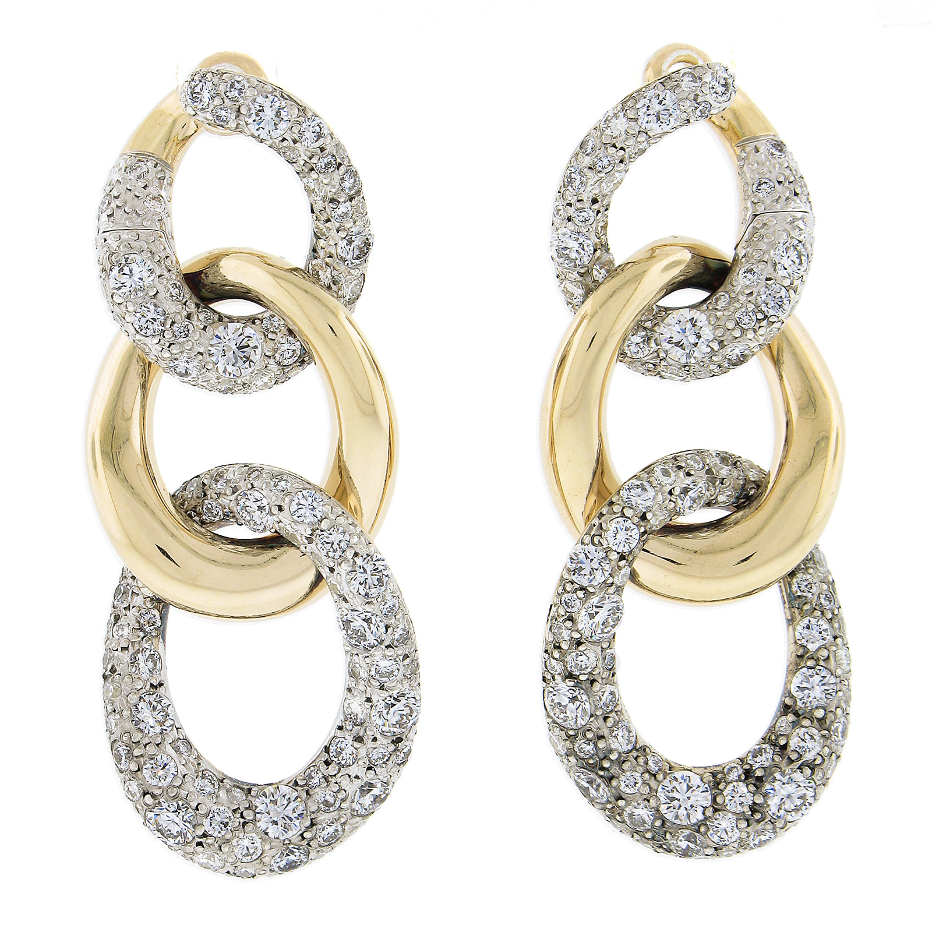 Pomellato Tango 18K Gold & Silver 4.53ctw Pave Diamond Drop Dangle Earrings For Sale