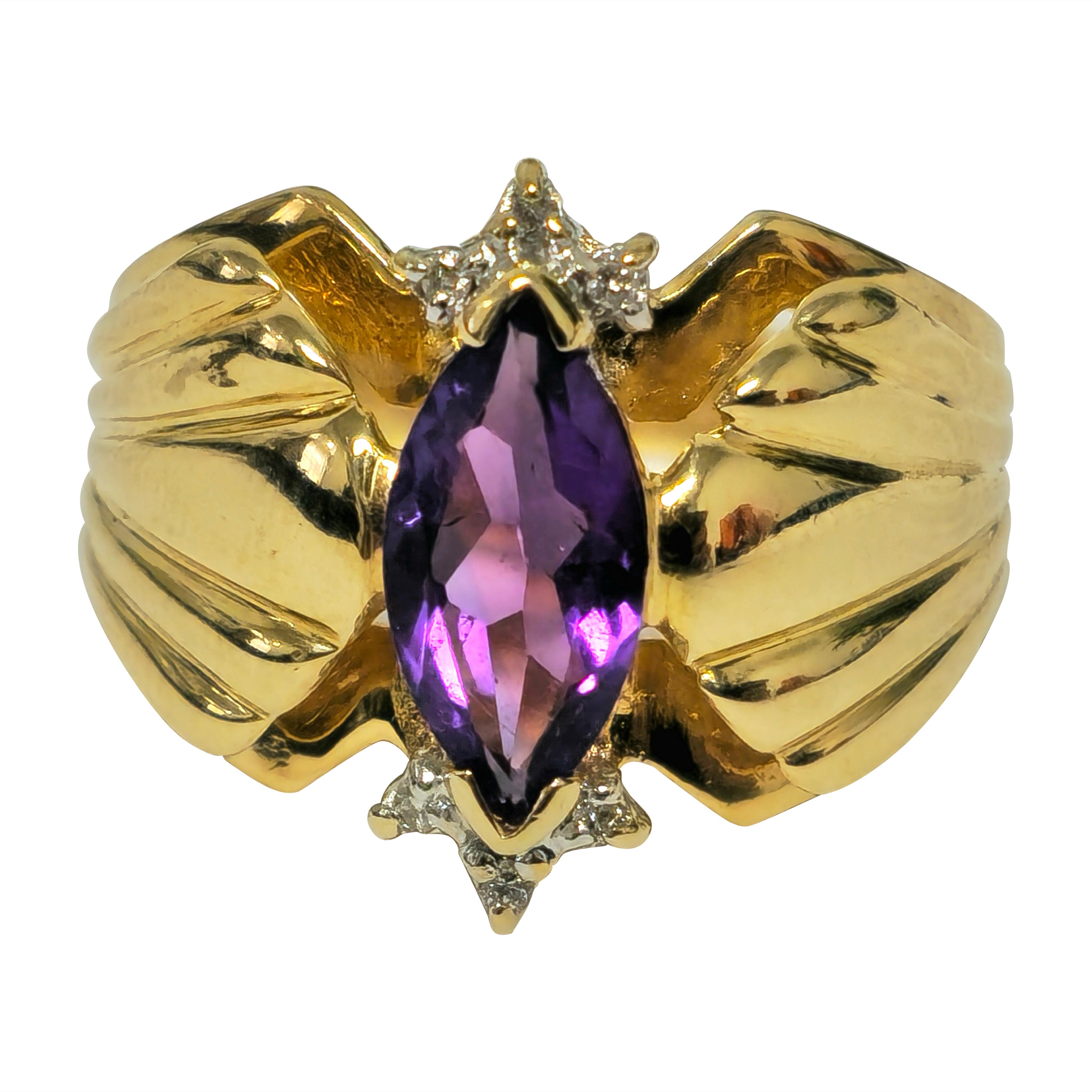 Victorian Style 2.30 Carat Amethyst & Diamond Cocktail Ring 14k Gold For Sale