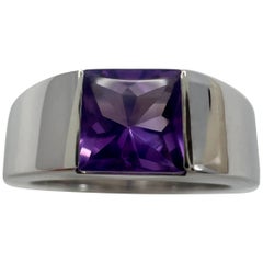 Antique Cartier Deep Purple Amethyst 18k White Gold Tank Band Solo Ring 51 