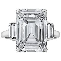 Spectacular Retro 5.49 Carat Emerald Cut Diamond Platinum Engagement Ring