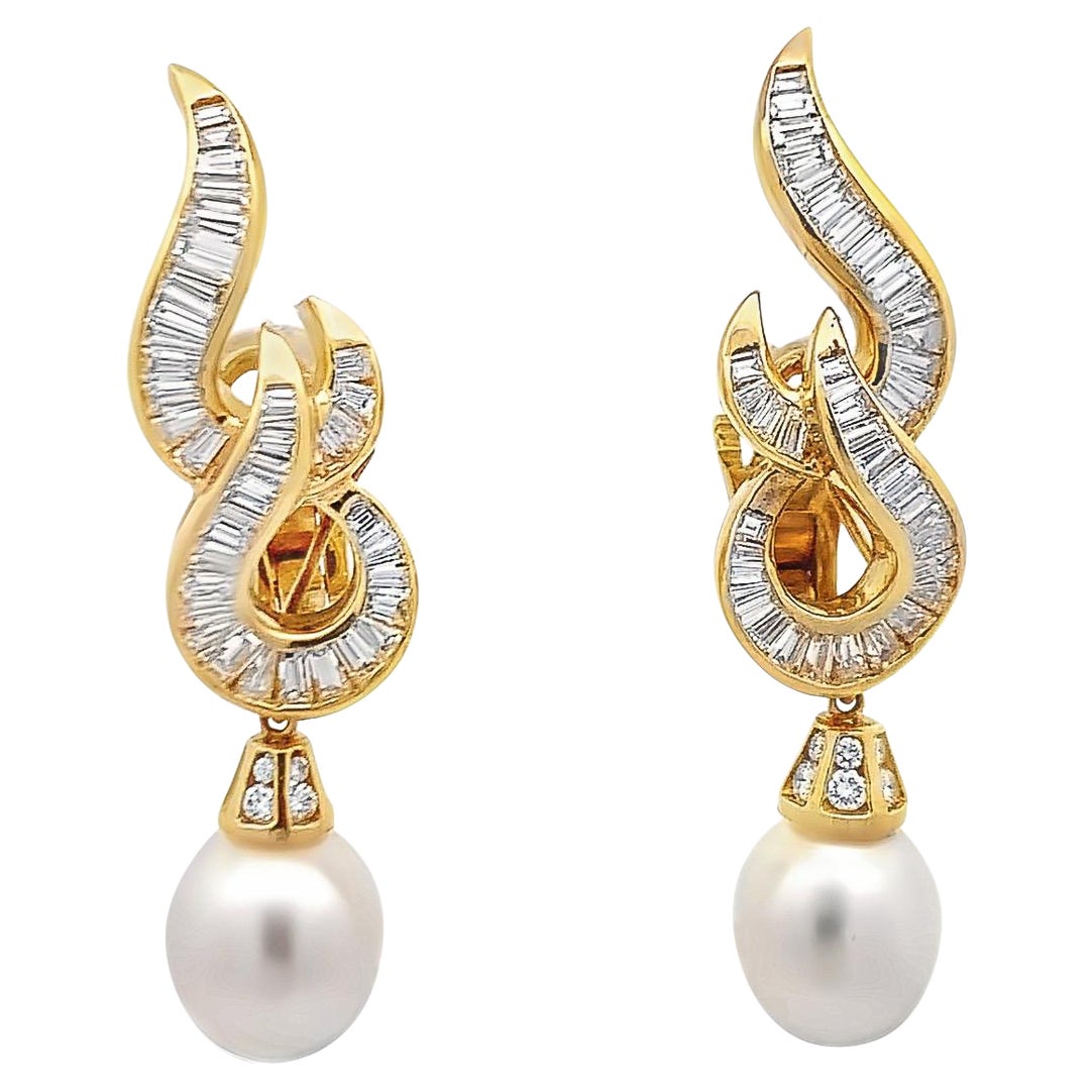 Pearl and Diamond Day and Night Earrings For Sale