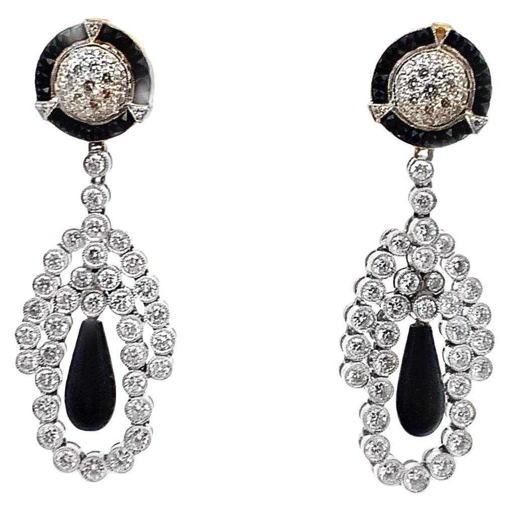 Boucles d'oreilles en onyx et diamants