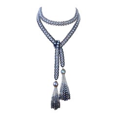 Marina J. Black, White & Grey Ombre Pearl Sautoir with Diamond Encrusted Tassels