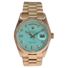 Used Rolex 18Kt. Gold President with Custom Tiffany Blue Diamond Marker Dial, 1980's