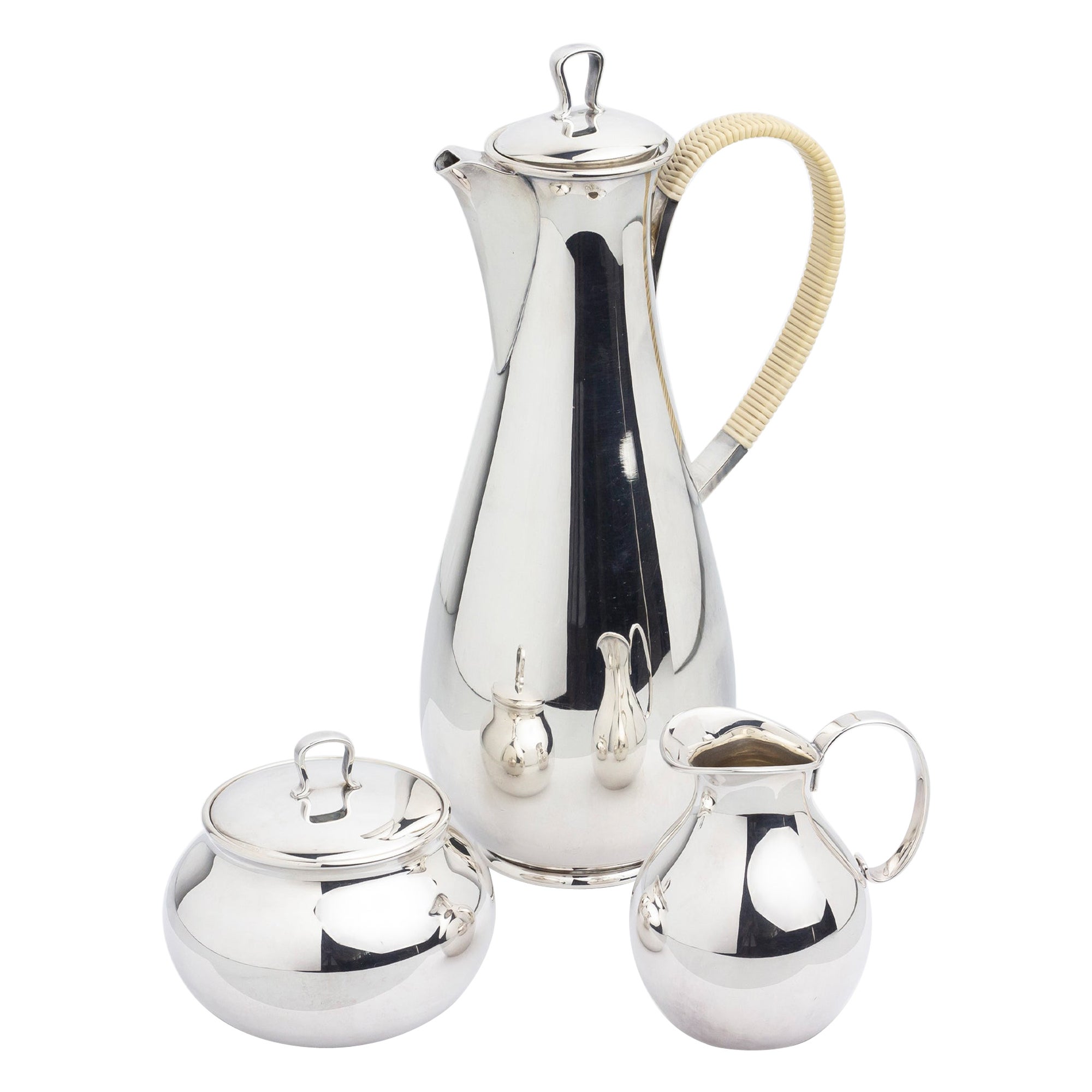 Sterling Silver Three Piece Coffee Set by Sigvard Bernadotte for Georg Jensen For Sale