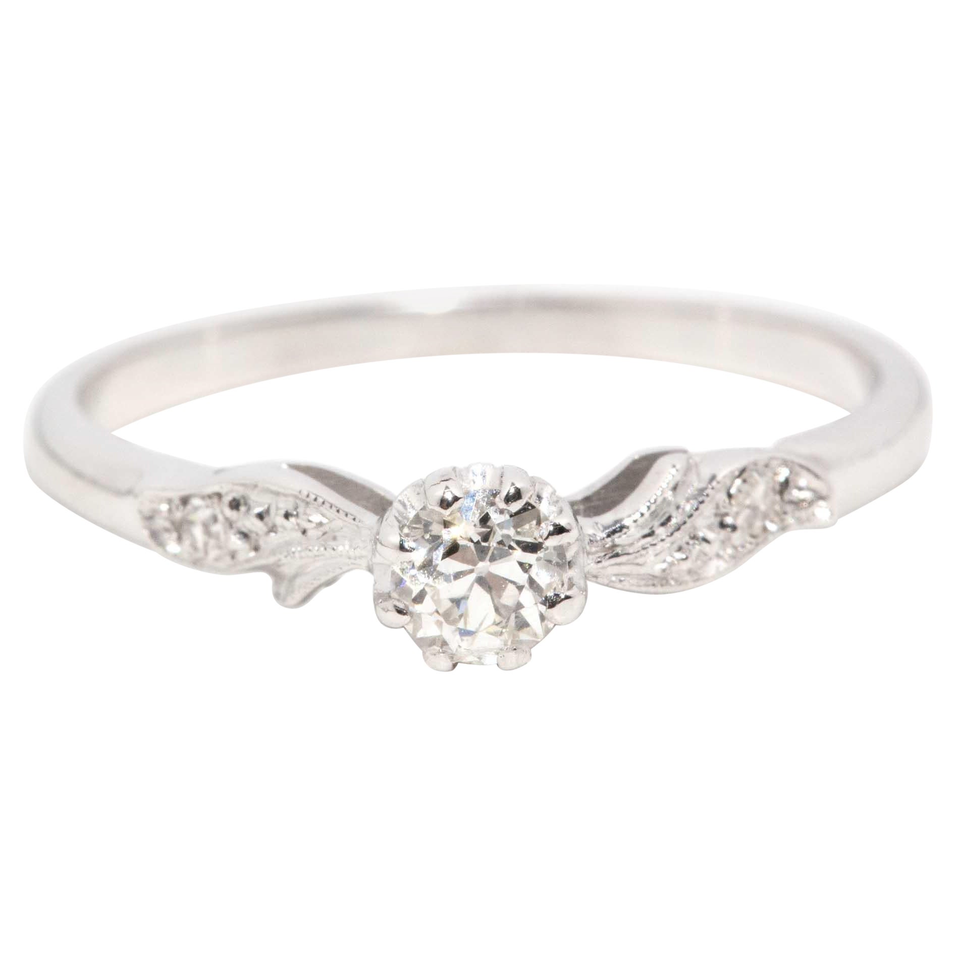 Vintage Circa 1950s Old Cut Diamond Engagement Ring 18 Carat White Gold