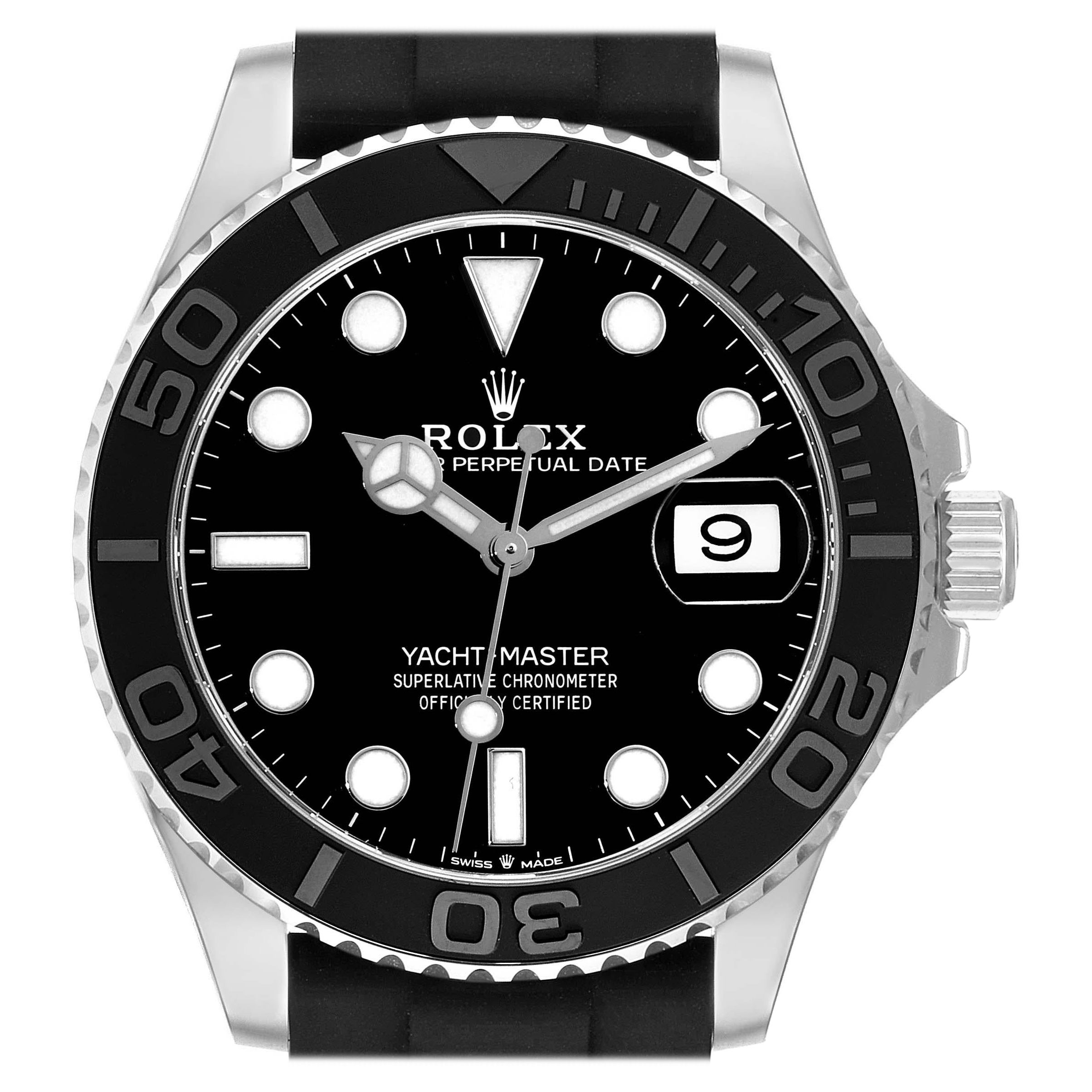Rolex Yachtmaster White Gold Oysterflex Bracelet Mens Watch 226659 Box Card For Sale