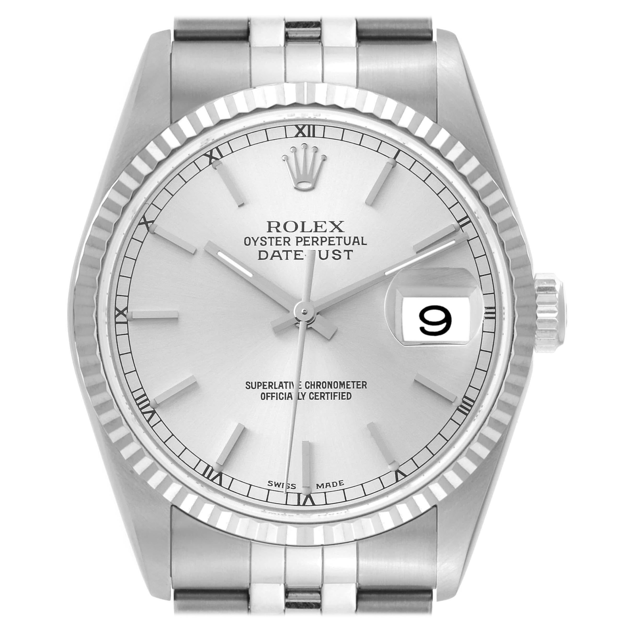 Rolex Datejust Silver Dial Steel White Gold Mens Watch 16234