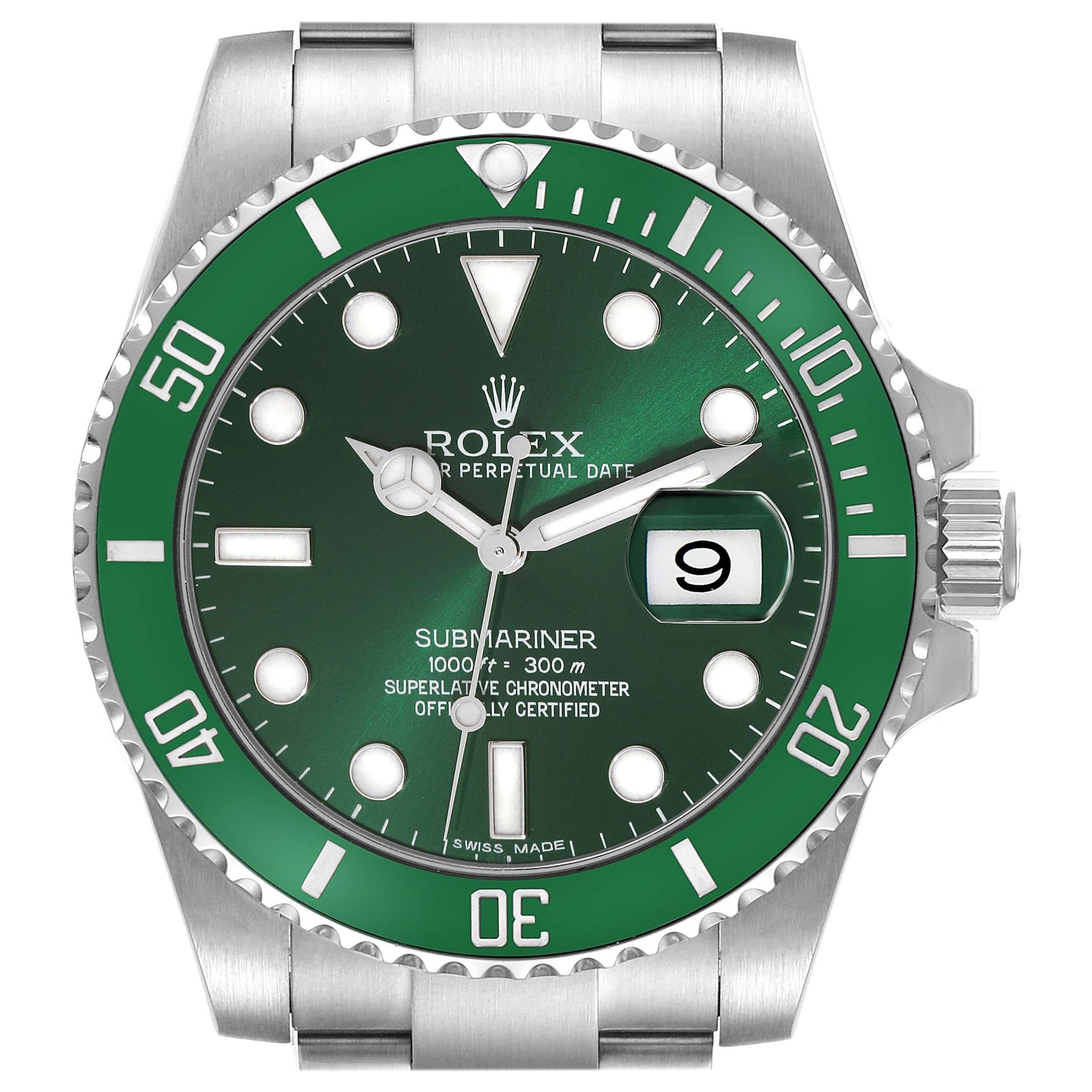 Rolex Submariner Hulk Green Dial Steel Mens Watch 116610LV Card For Sale