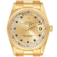 Vintage Rolex Day-Date President Yellow Gold String Diamond Sapphire Mens Watch 18238