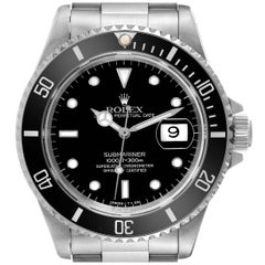 Used Rolex Submariner Date Black Frosted Dial Steel Mens Watch 16610 Box Papers