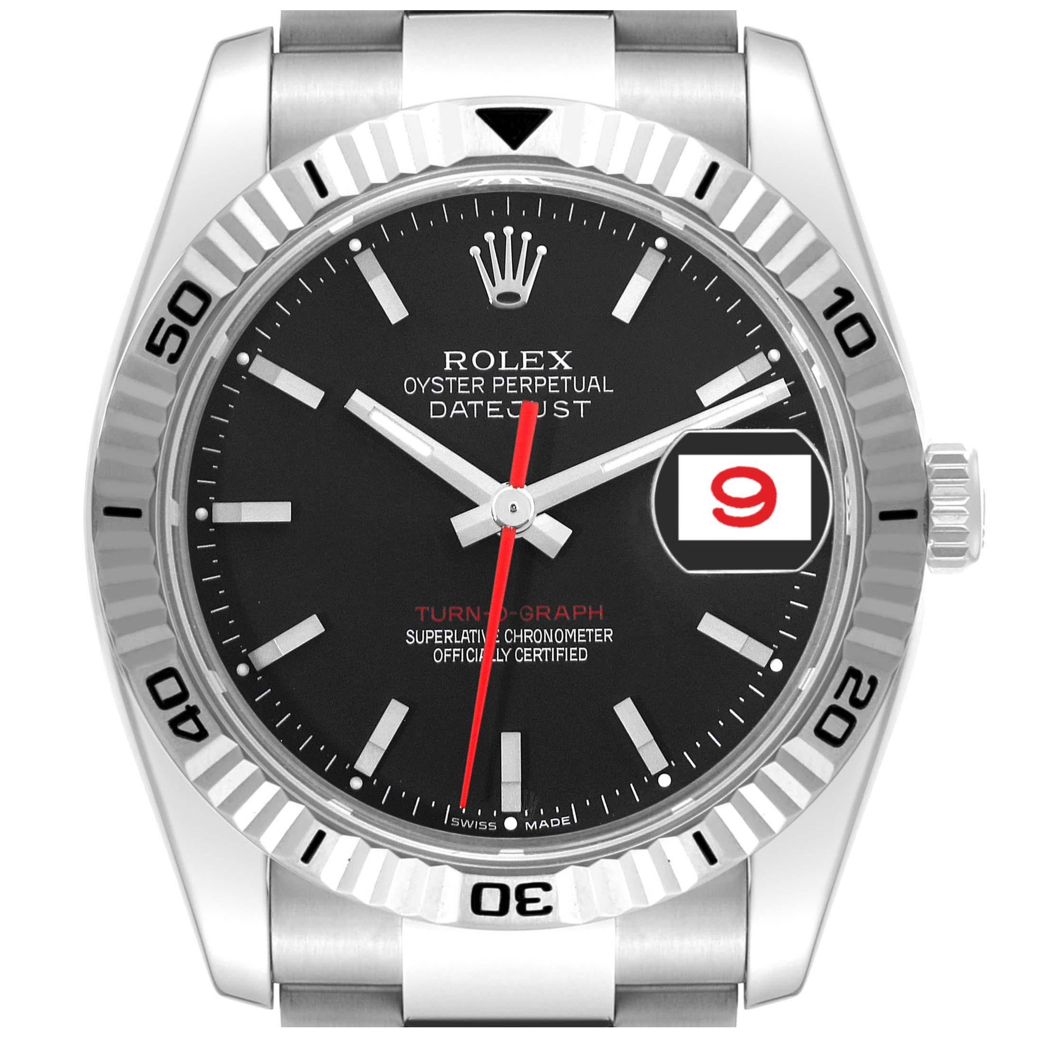 Rolex Datejust Turnograph Black Dial Steel Mens Watch 116264 Box Card