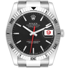 Rolex Datejust Turnograph Black Dial Steel Mens Watch 116264 Box Card