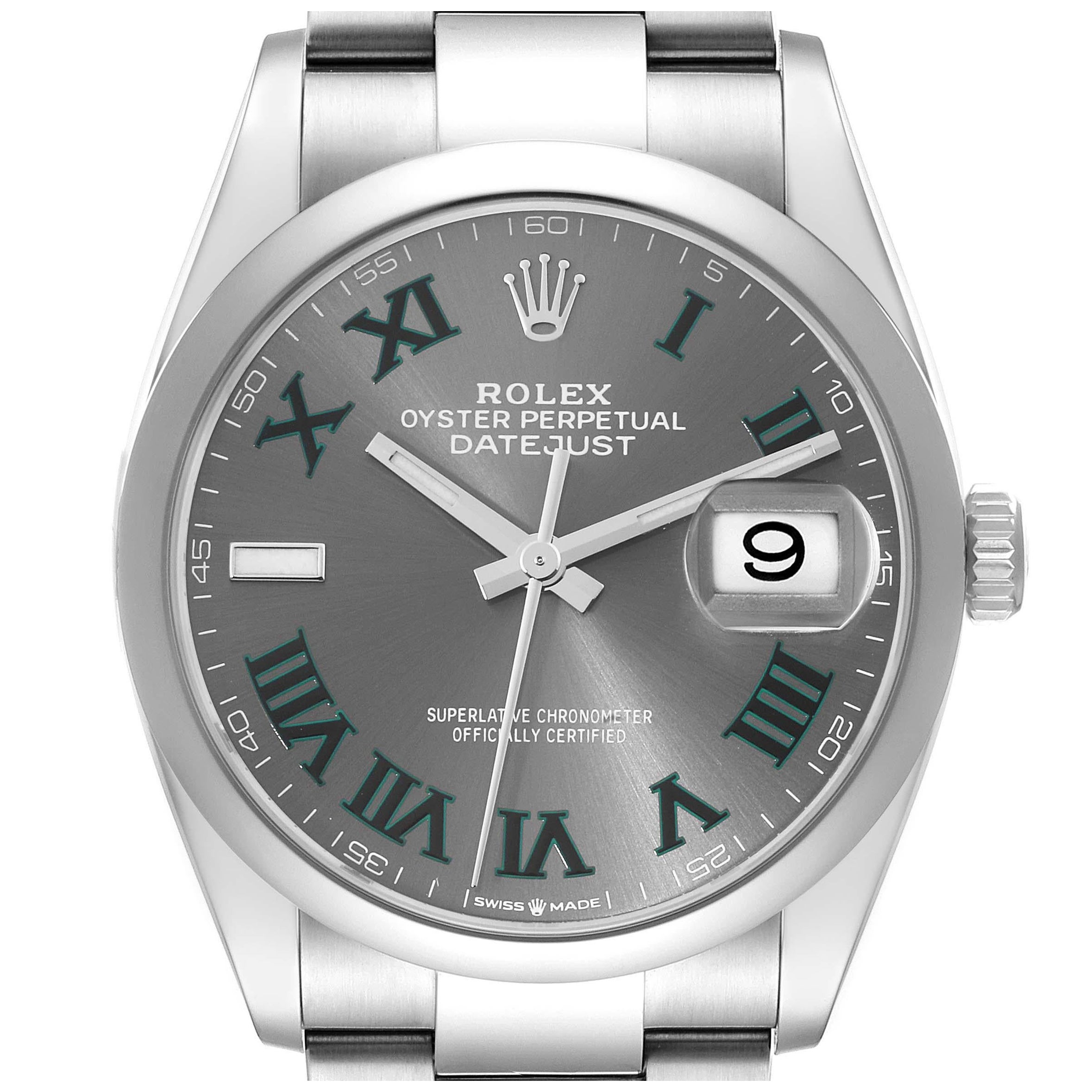 Rolex Montre Datejust 36 grise verte tennis avec cadran en acier pour hommes 126200