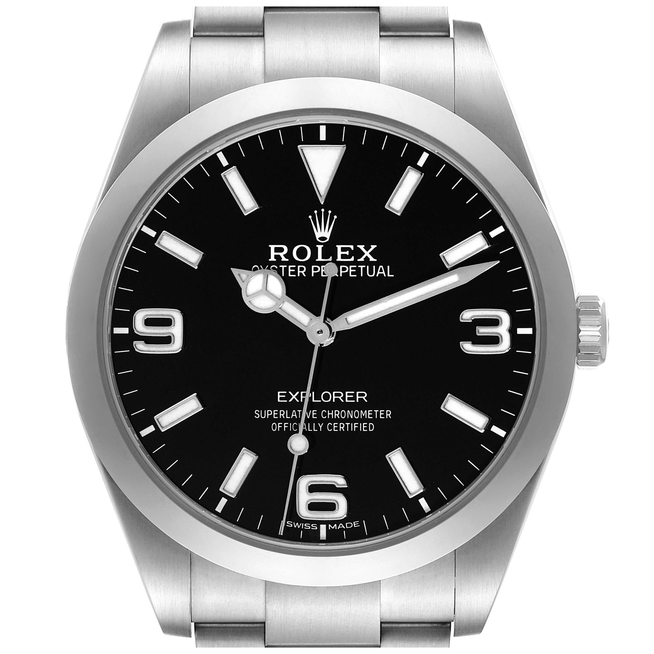 Rolex Explorer I 39mm Black Dial Steel Mens Watch 214270 Box Card For Sale