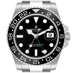 Used Rolex GMT Master II Black Dial Green Hand Steel Mens Watch 116710 Box Card