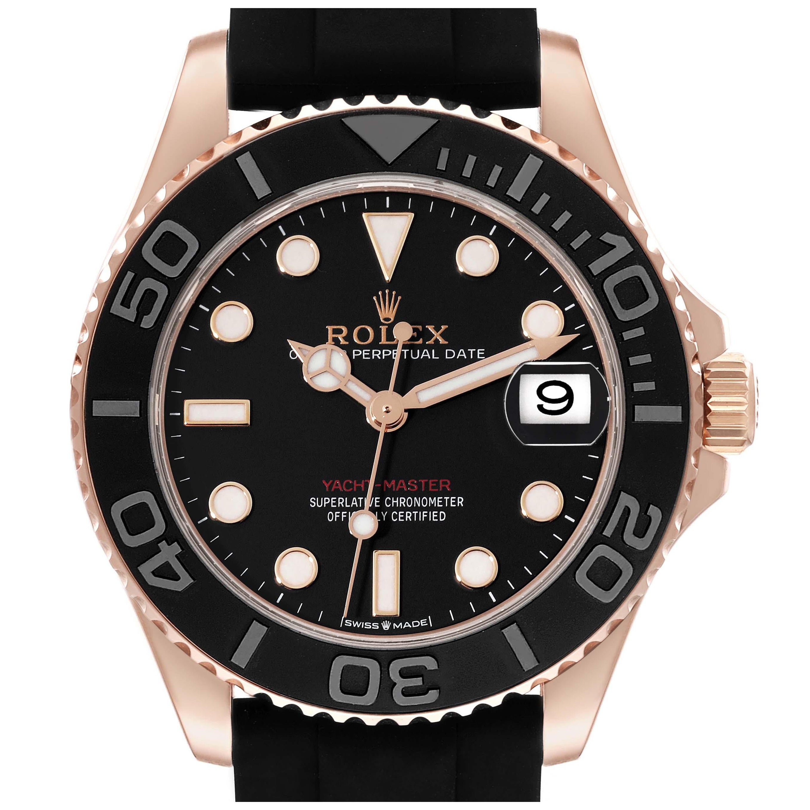 Rolex Yachtmaster 37 Rose Gold Rubber Strap Mens Watch 268655 Unworn For Sale