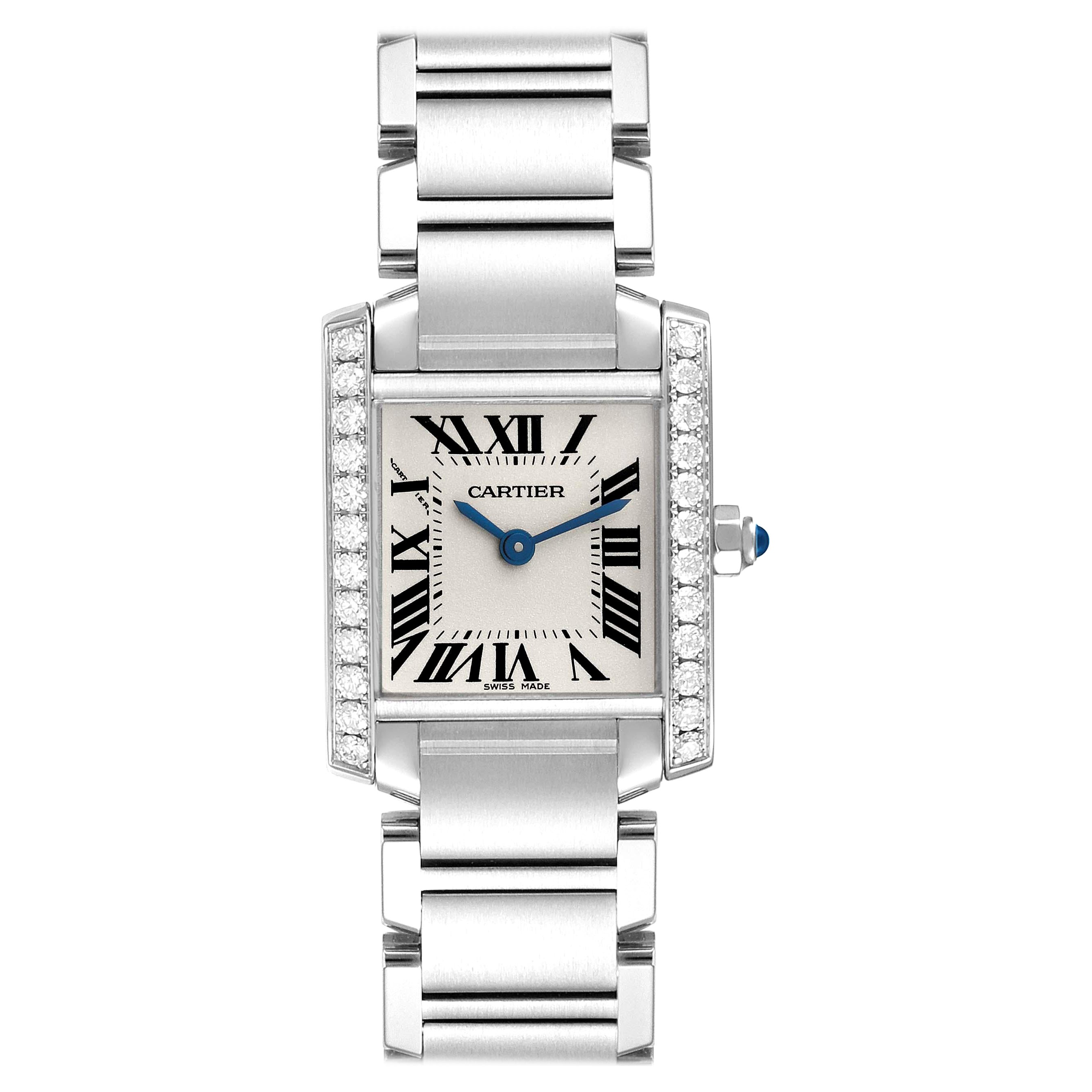 Cartier Tank Francaise Small Steel Diamond Bezel Ladies Watch W4TA0008 Box Card For Sale