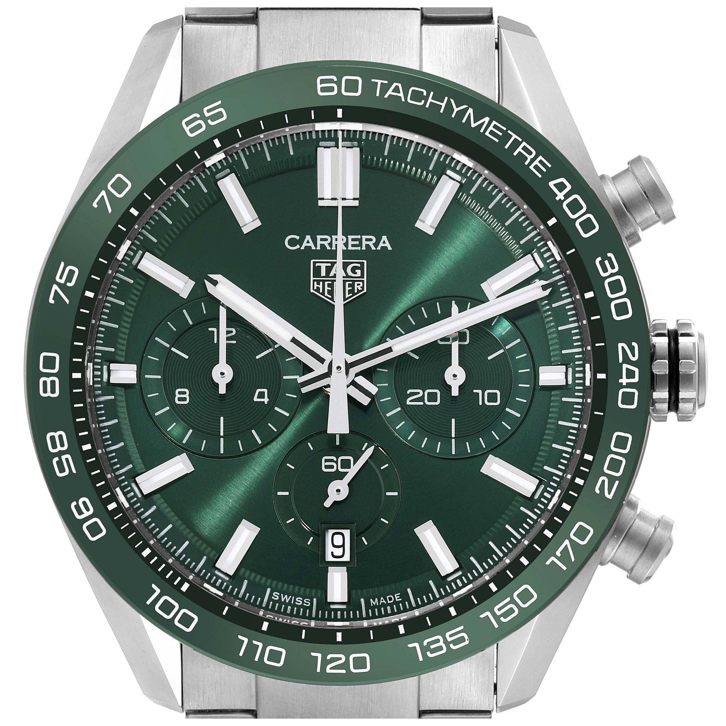 Tag Heuer Carrera Chronograph Green Dial Steel Mens Watch CBN2A1N Unworn For Sale