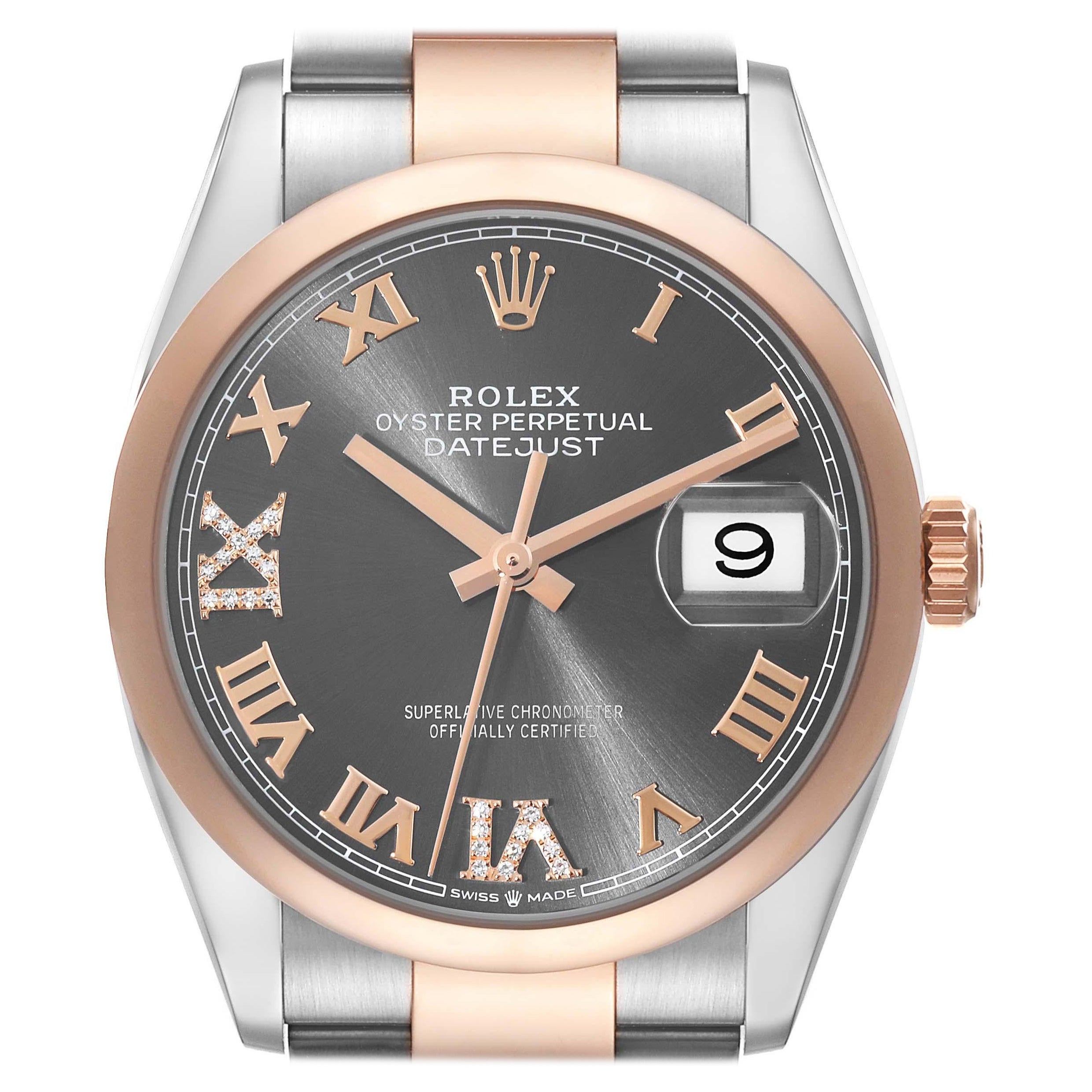 Rolex Datejust 36 Steel Rose Gold Slate Diamond Dial Mens Watch 126201