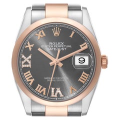 Rolex Datejust 36 Steel Rose Gold Slate Diamond Dial Mens Watch 126201