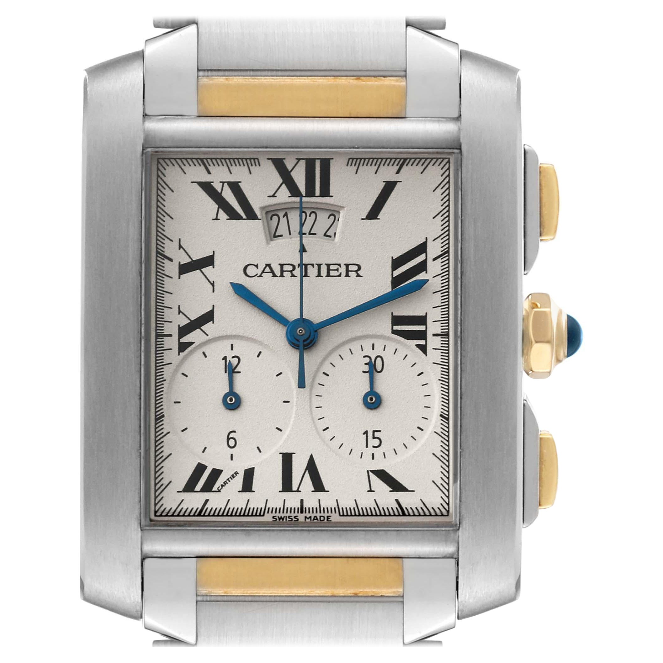 Cartier Tank Francaise Steel Yellow Gold Chronograph Mens Watch W51025Q4 For Sale