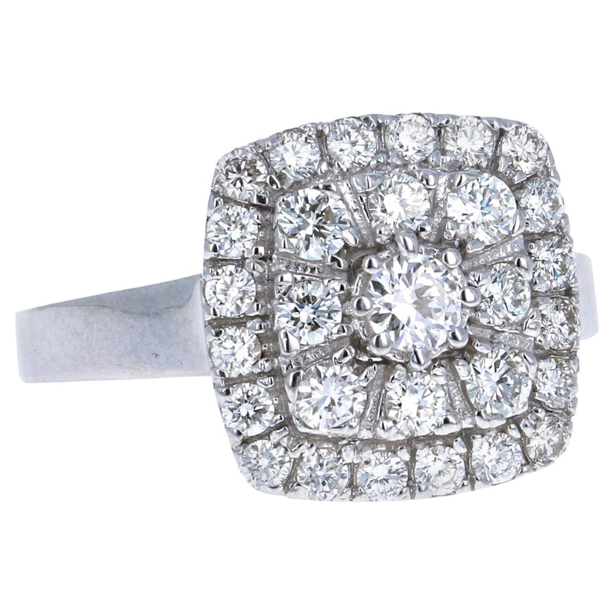 1.14 Carat Diamond 18 Karat White Gold Cluster Ring For Sale