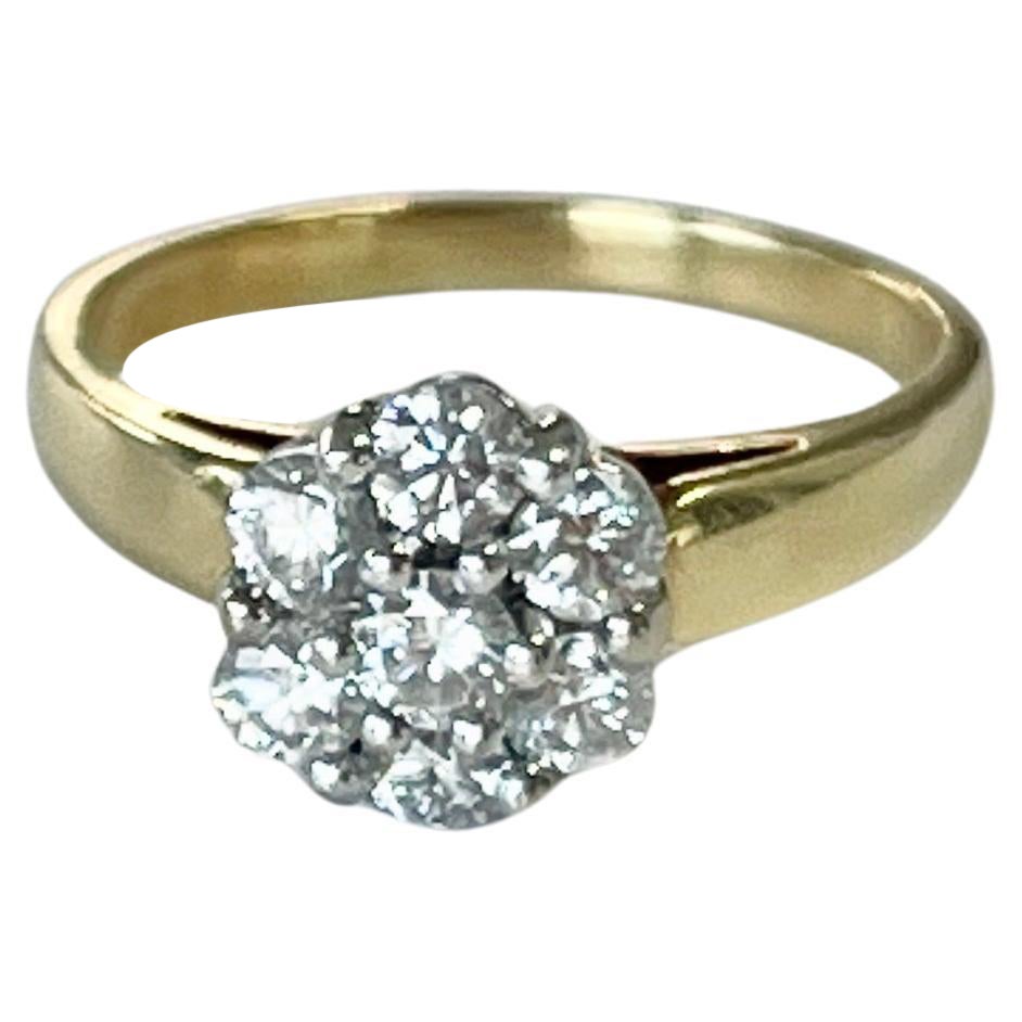 Popular Natural 1ct Diamond Flower Cluster Ring 18ct Yellow White Gold  For Sale